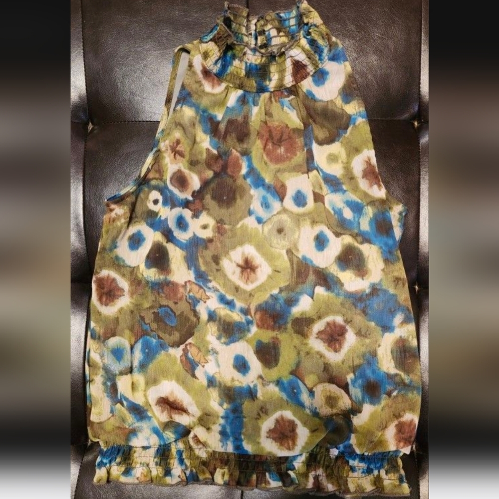 Byer California Sz M Mock Neck Sleeveless Floral Blouse, Worn Once Like New